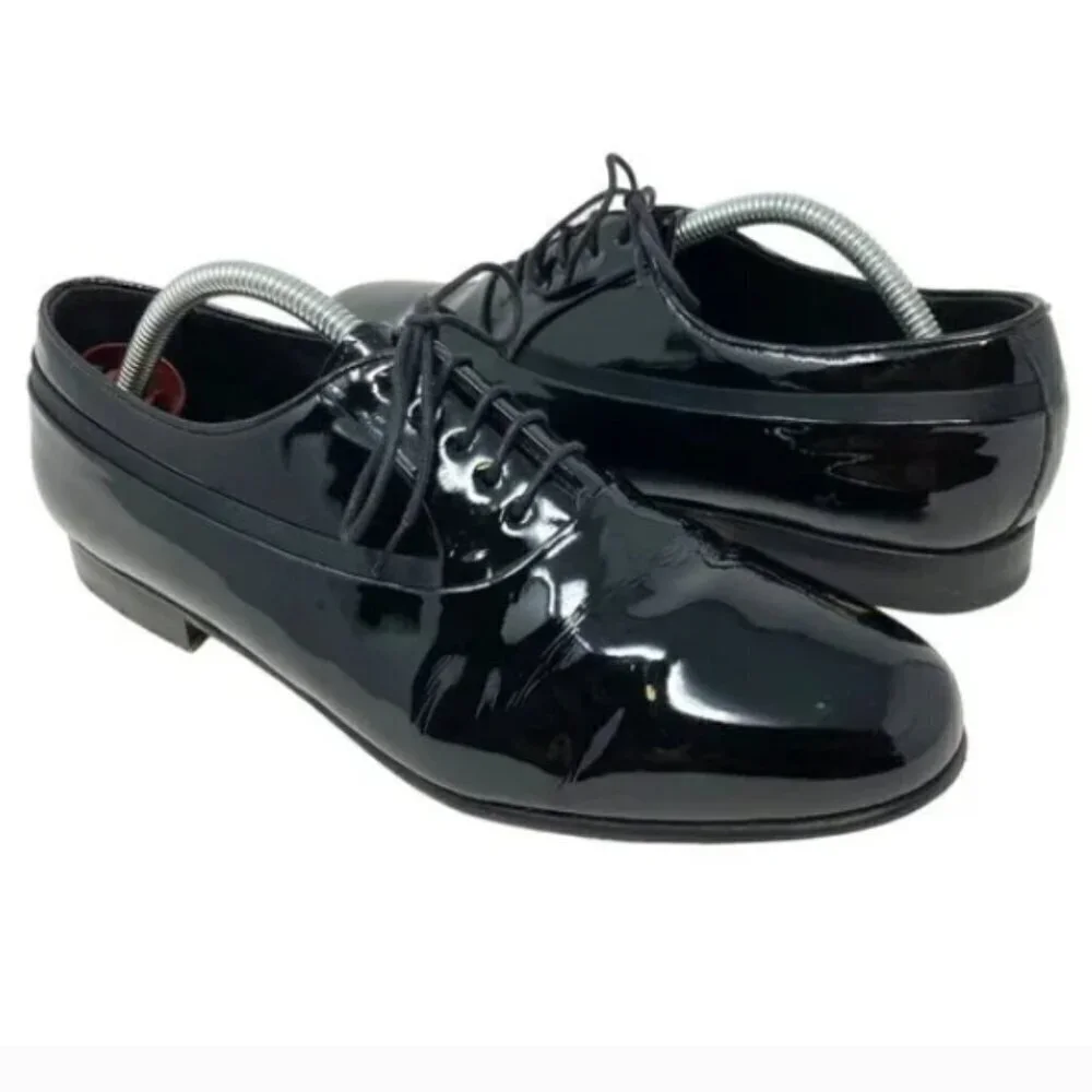 Mezlan Tuxedo Spanish Black Patent Leather Lace Up Shoes - Size 7.5
